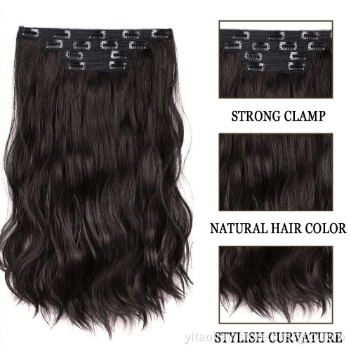 wholesale Clip in Hair Extensions brown Black Synthetic Hairpiece 20 Inch Long Wavy Curly Head Silky Soft Weft for Women